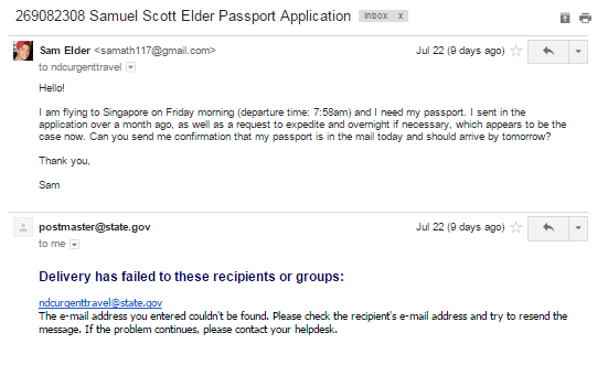 Passport urgent e-mail